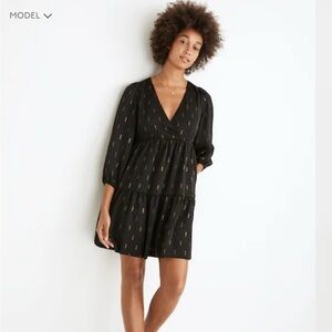 Madewell Metallic Jacquard Faux-Tiered Mini Party Dress Black and Gold Size XS